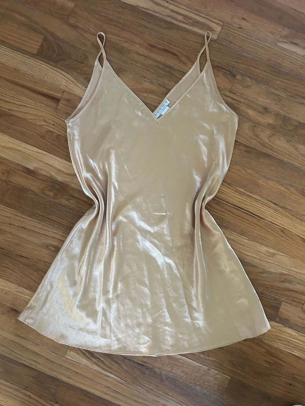Vintage 2000s Morgan Taylor Champagne Satin Asymmetrical Dress
